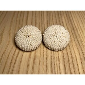 Napier Vintage large white beaded clip on earrings